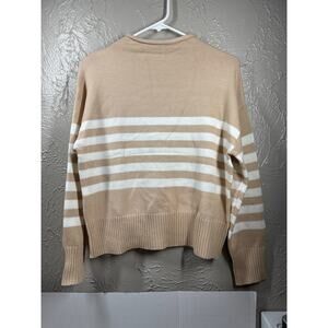 NWT‎ Truth Women Tan White Striped Knit Pullover Sweater Funnel Neck Size Small